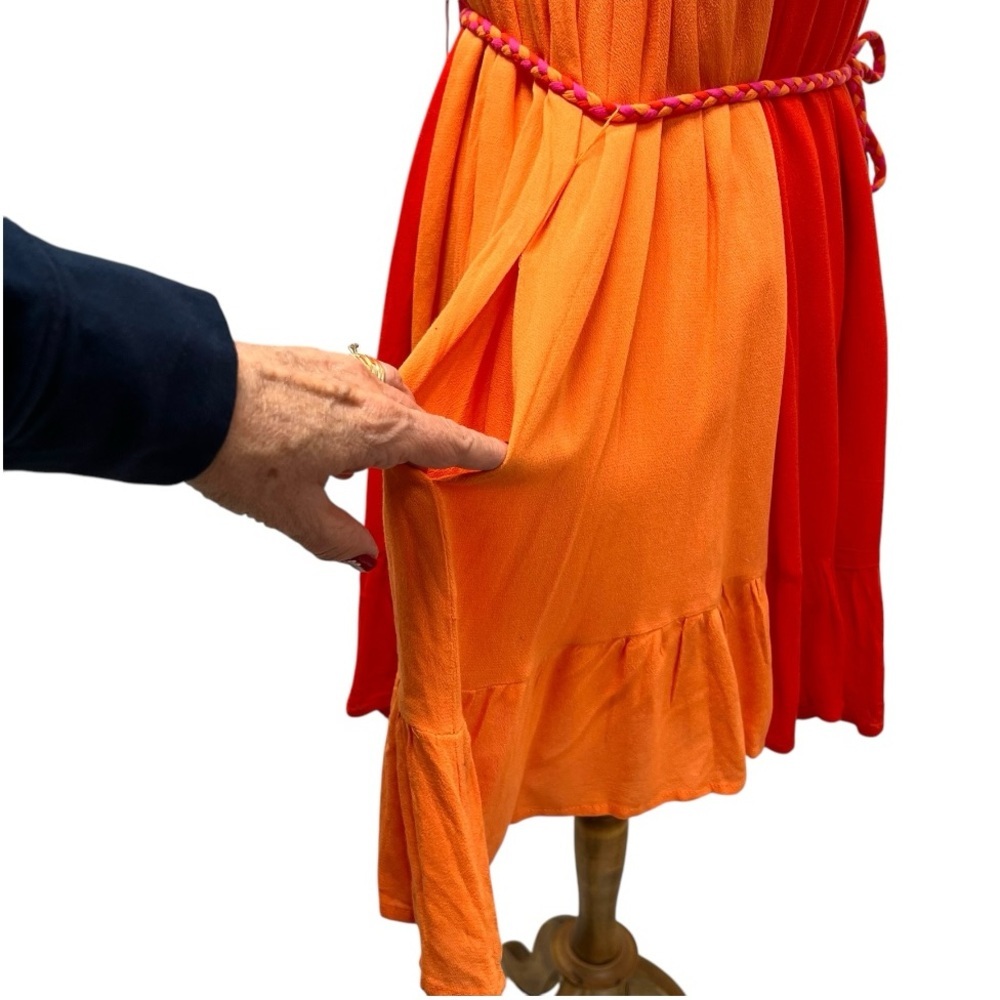 Vici Colorblock Orange & Pink Belted Swing Tent Mini Resortwear Vacation Dress S - Picture 5 of 11